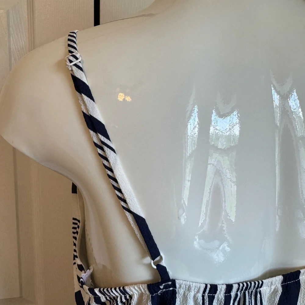 Monteu Striped Navy White Sleeveless Dress Size  juniors large adjustable strap - Picture 7 of 12